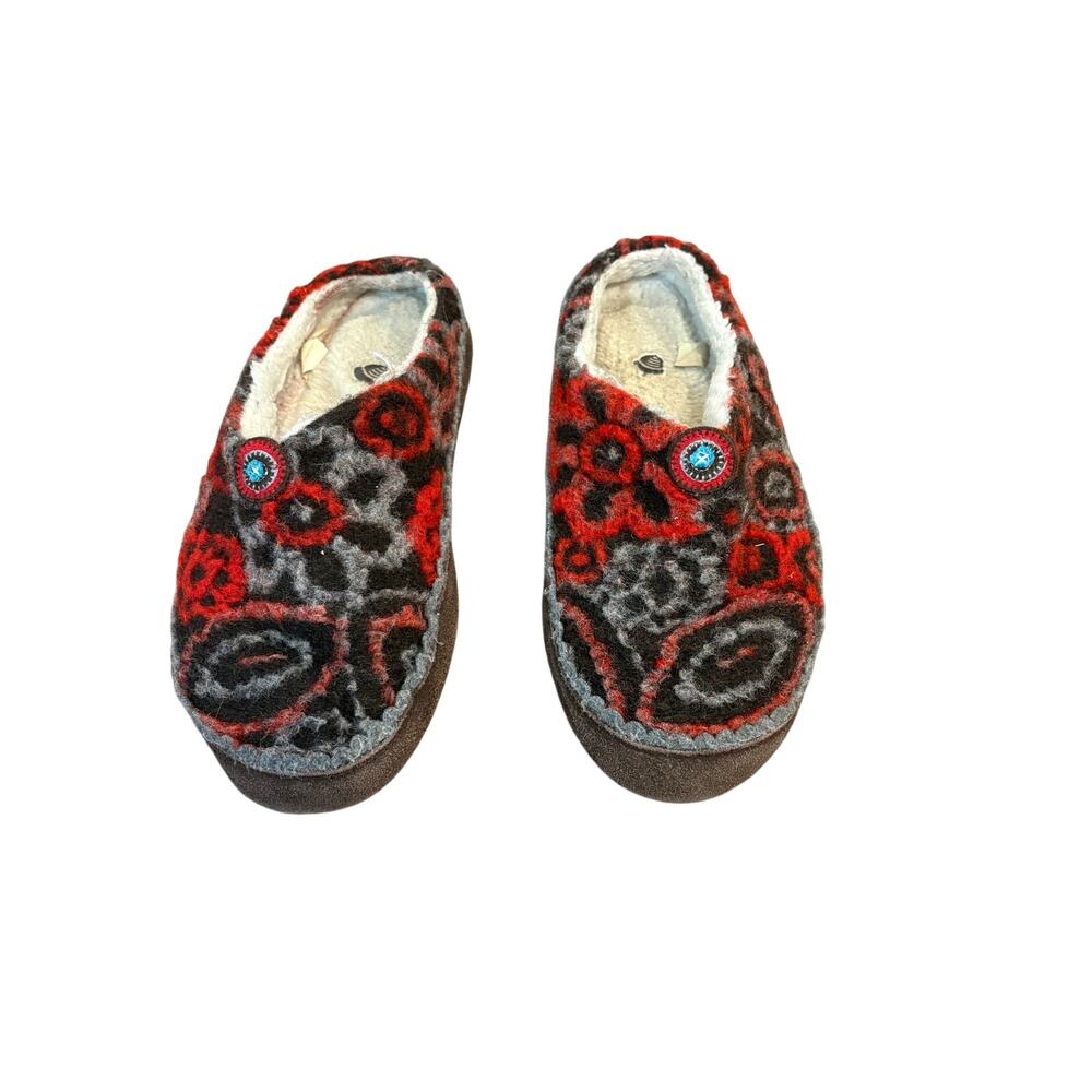 Acorn Wool Clog Slippers Floral Women's 8-9 House Shoes
